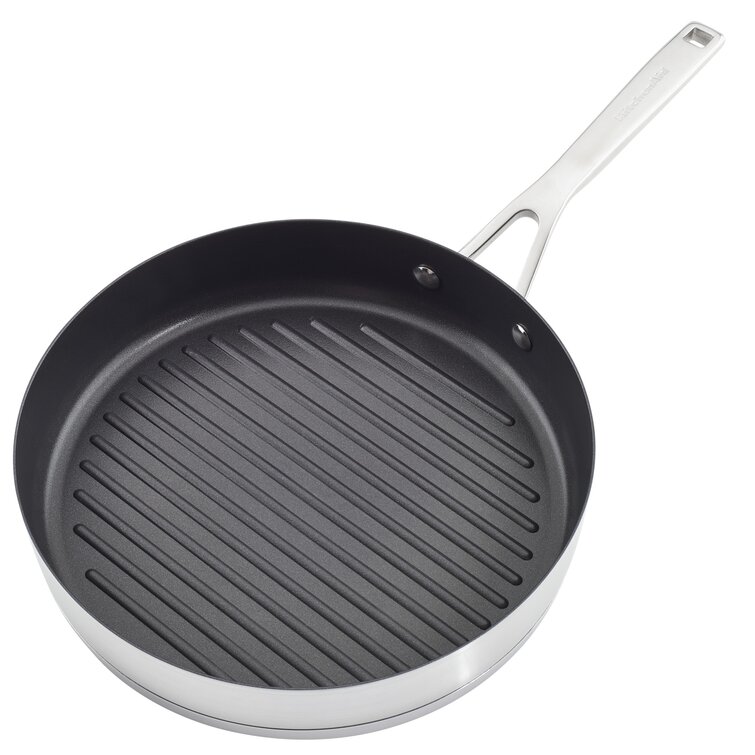 KitchenAid 9.21 in. Non Stick Stainless Steel Round Grill Pan